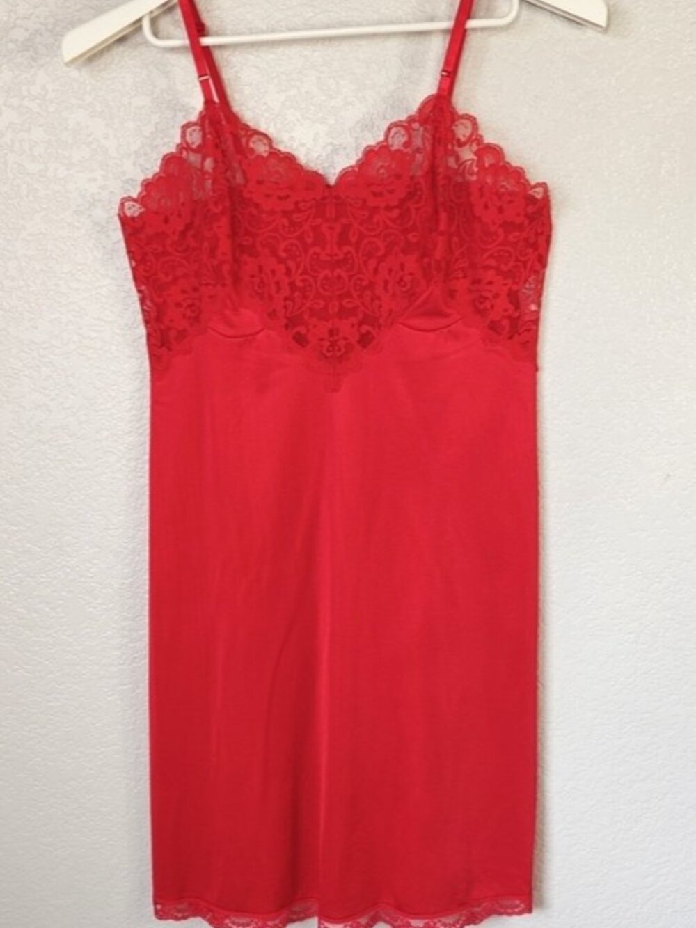 Vintage Size 36/14 Red Full Slip Dress Lace Bodice